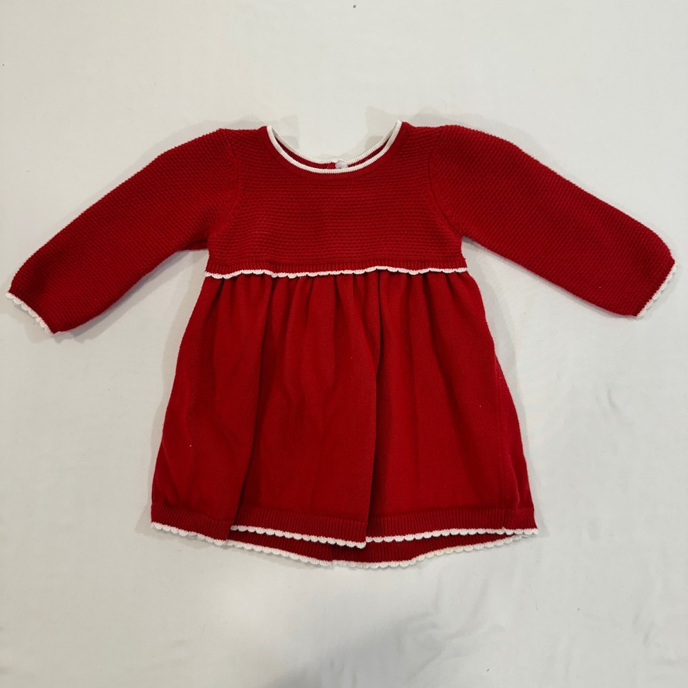 Edgehill Collection Knit Sweater Dress Baby Girl 6M Red Scalloped Trim | Classic